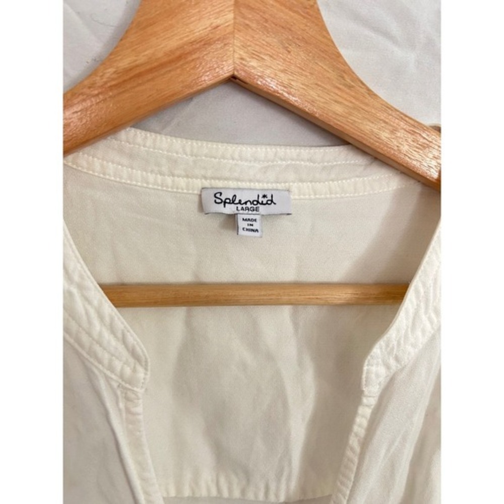 Splendid Womens Cream V Neck Wrap High Low Long Sleeve Top Size Large - Picture 3 of 5
